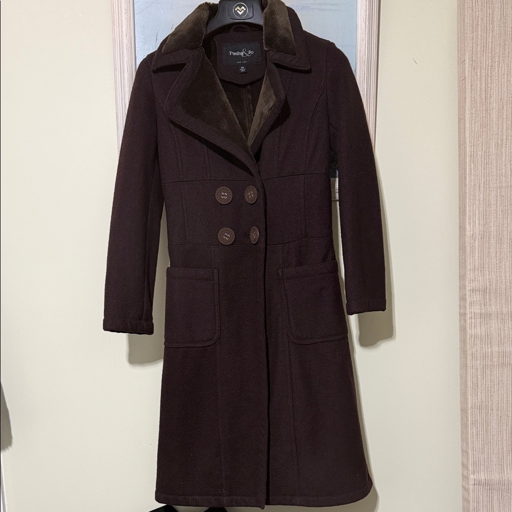 Pasha & Co New York Dark Brown Trench Coat faux sterling size XS